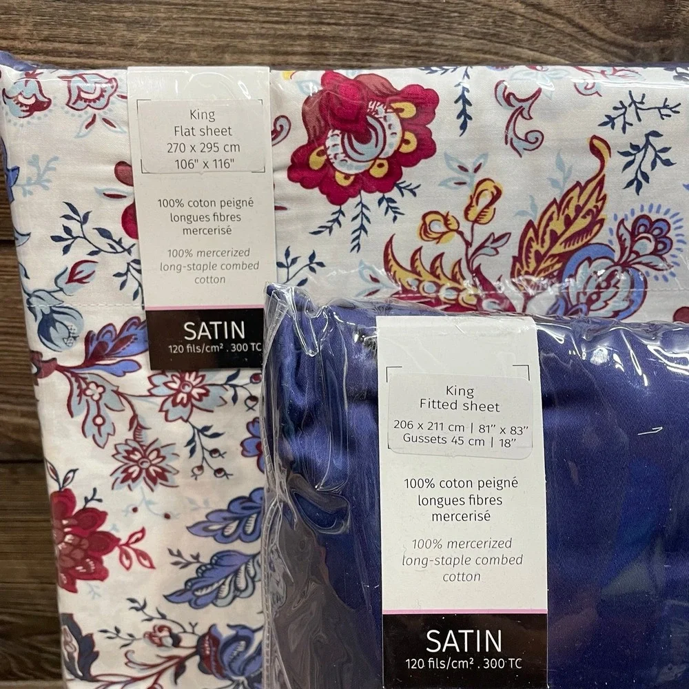 Anne de Solene Paris Fleur de Perse King Flat Sheet & King Fitted Sheet NEW $516